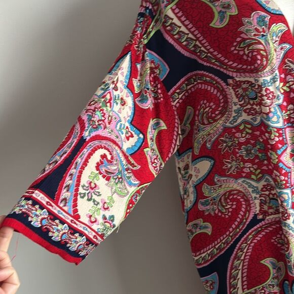 Altar’d State Red Paisley Print Open Front Long Kimono Cardigan Size S - Picture 5 of 9
